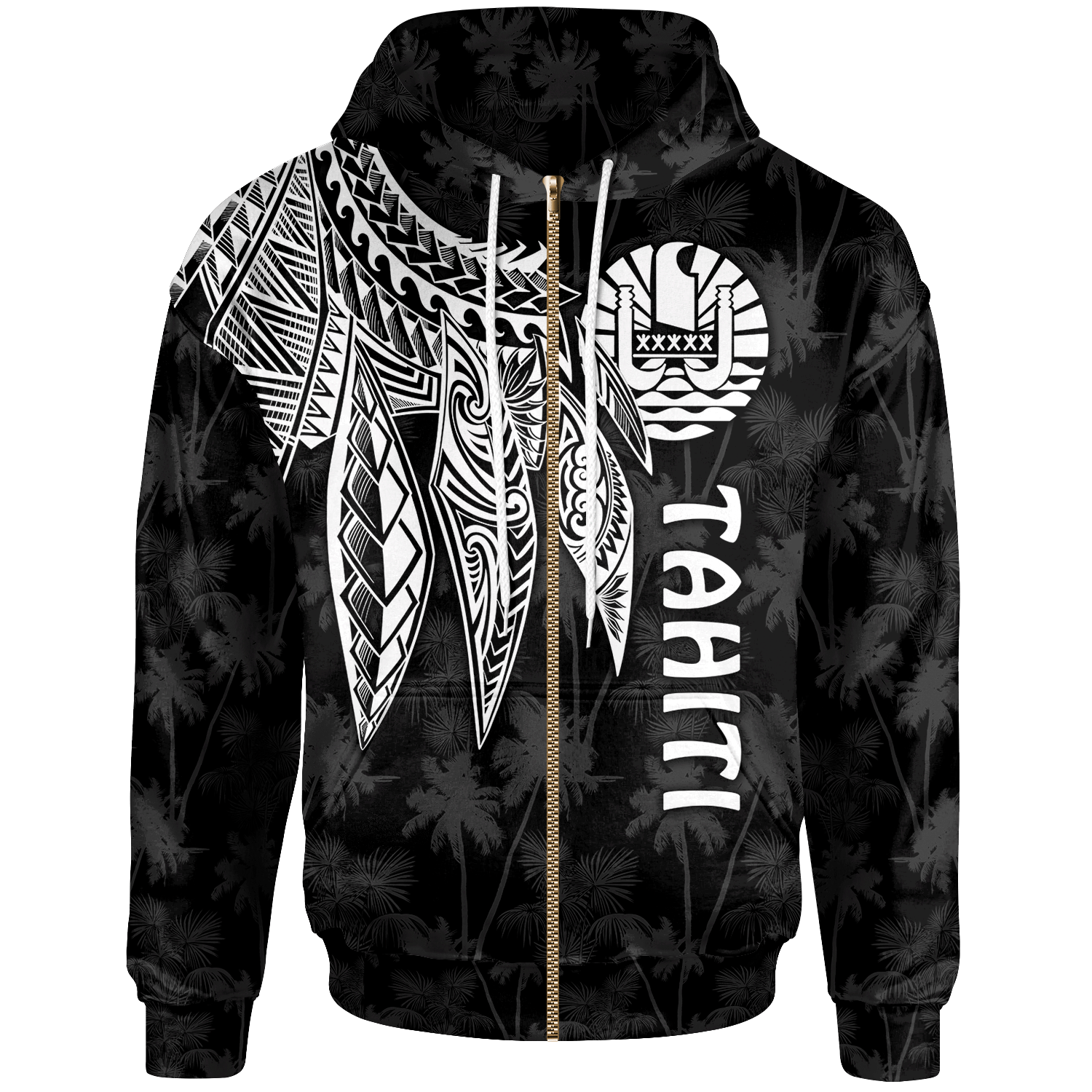 Tahiti Zip up Hoodie Polynesian Wings (White) Unisex White - Polynesian Pride