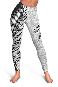 New Zealand Maori All Black Rugby Women Legging - LT2 White - Polynesian Pride