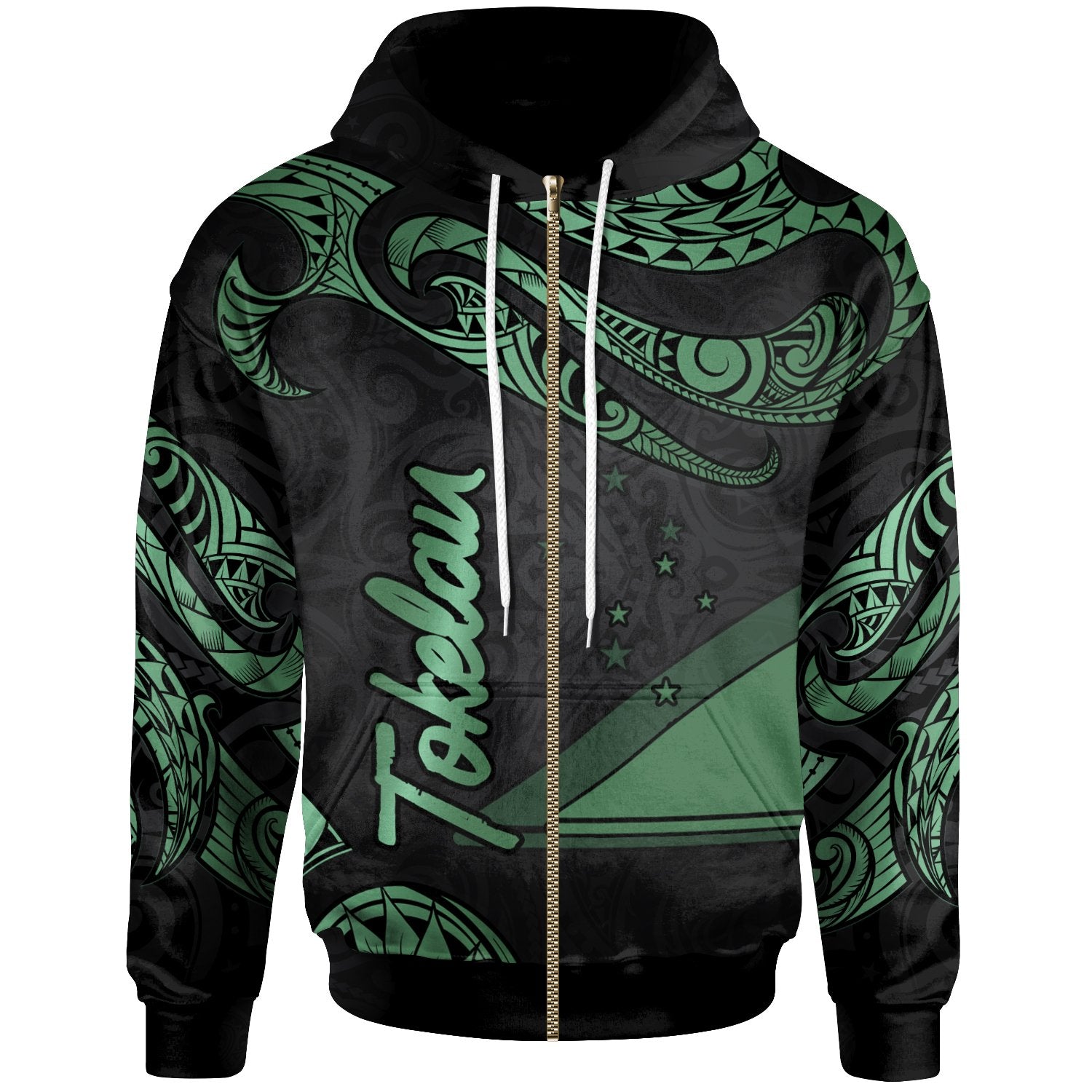 Tokelau Polynesian Zip Hoodie Polynesian Tattoo Green Version Unisex Green - Polynesian Pride