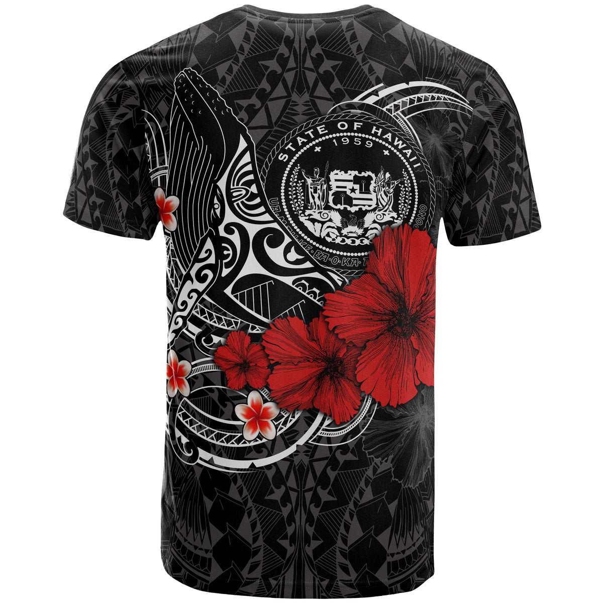 Polynesian Hawaii T Shirt Humpback Whale with Hibiscus (White) - Polynesian Pride