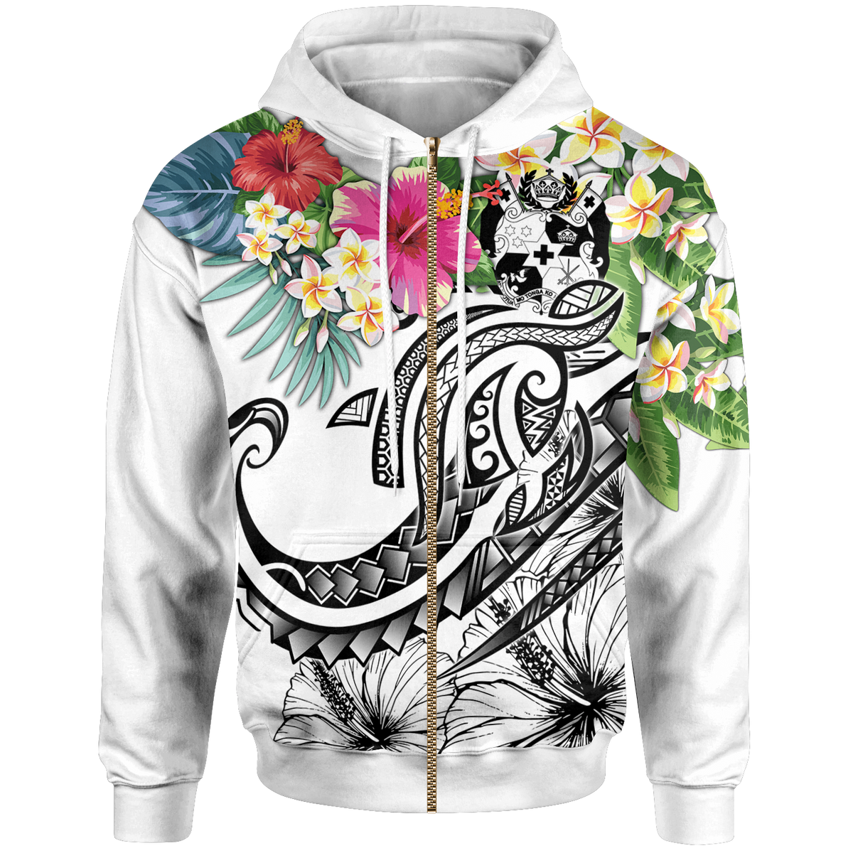 Tonga Polynesian Zip up Hoodie Summer Plumeria (White) Unisex Whitle - Polynesian Pride