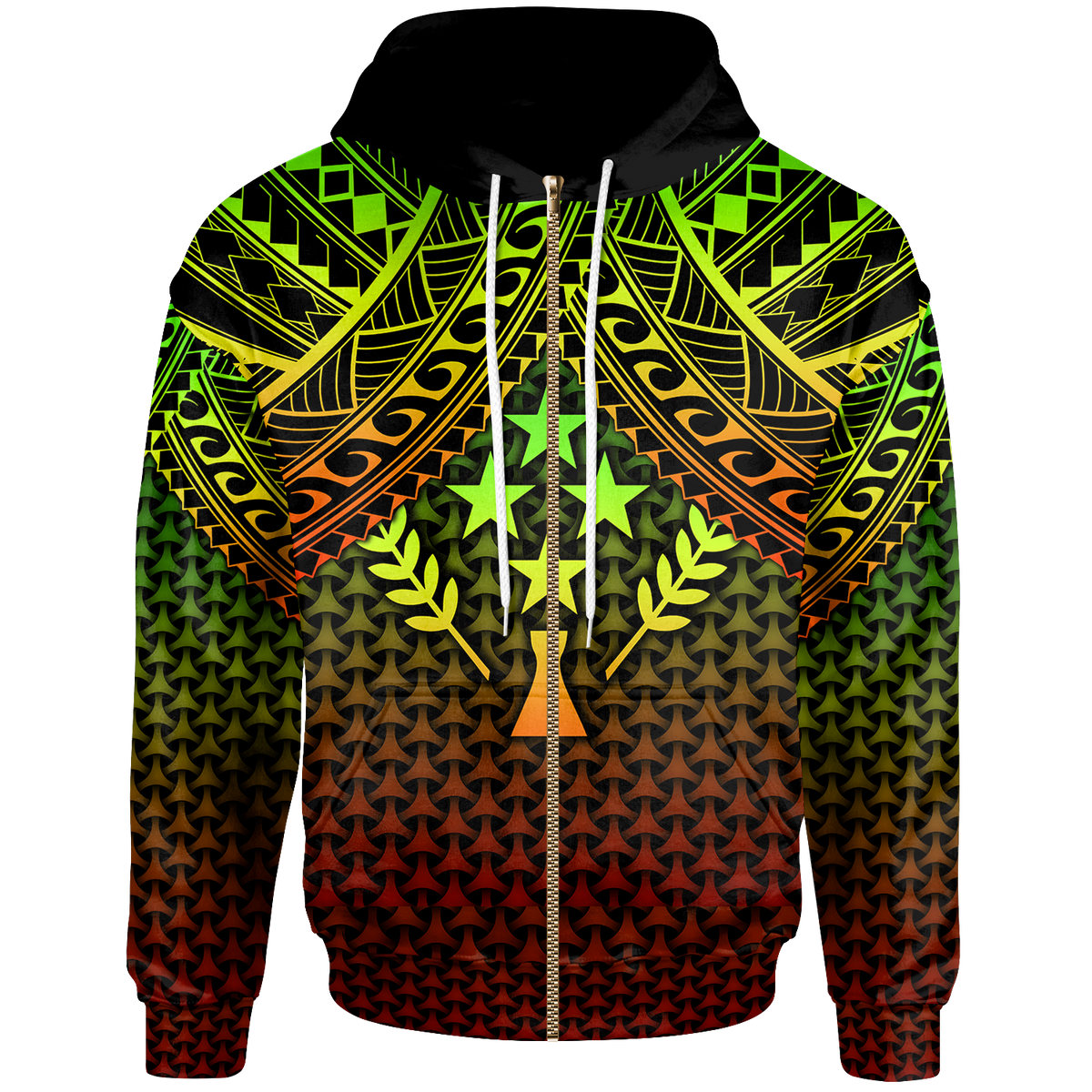 Polynesian Kosrae Zip up Hoodie Reggae Vintage Polynesian Patterns Unisex Reggae - Polynesian Pride