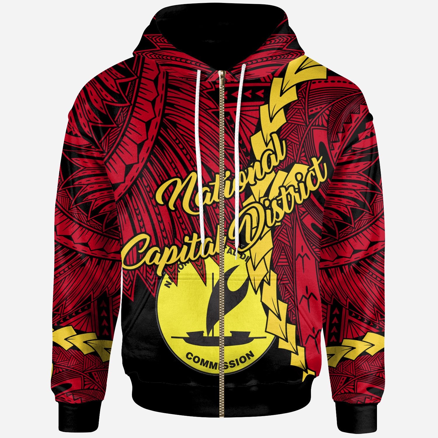 Papua New Guinea National Capital District Province Polynesian Zip Hoodie Tribal Wave Tattoo Unisex Red - Polynesian Pride