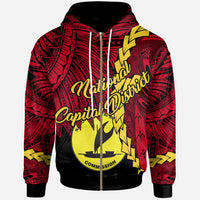 Papua New Guinea National Capital District Province Polynesian Zip Hoodie Tribal Wave Tattoo Unisex Red - Polynesian Pride