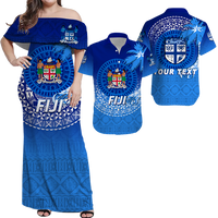 Custom Fiji Tapa Tribal Coconut Tree Matching Polynesian Hawaiian Shirt And Dress LT12 Blue - Polynesian Pride