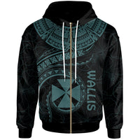 Wallis and Futuna Polynesian Zip up Hoodie Wallis and Futuna Waves (Turquoise) Unisex Turquoise - Polynesian Pride