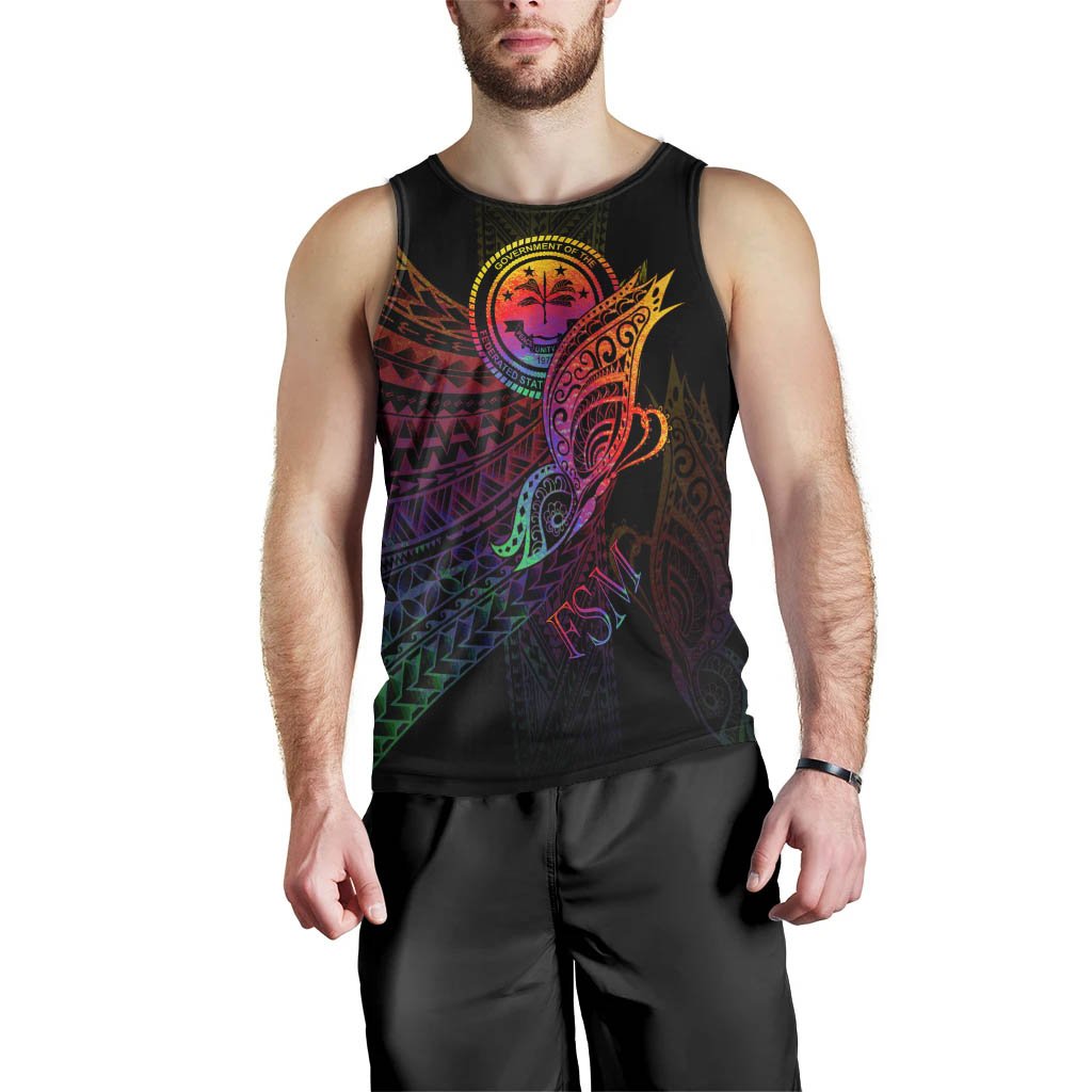 Federated States of Micronesia Men Tank Top - Butterfly Polynesian Style Black - Polynesian Pride