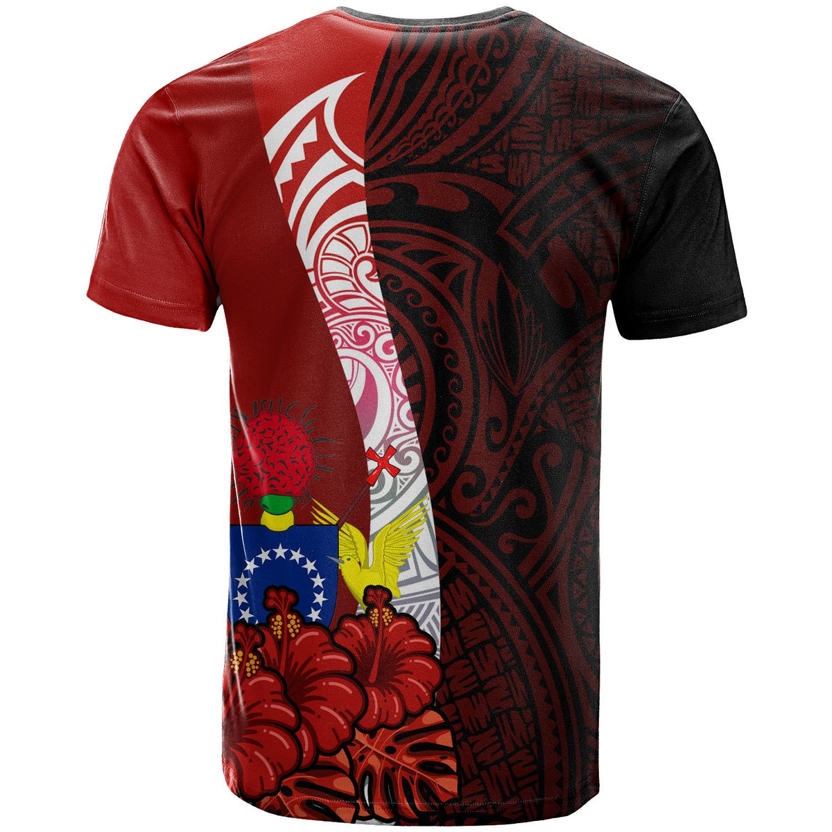 Cook Islands Polynesian Custom T Shirt Coat of Arm With Hibiscus - Polynesian Pride
