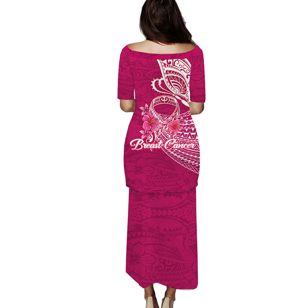 Breast Cancer Pink Ribbon Butterfly Polynesian Pink Version Puletasi Dress - LT12 - Polynesian Pride