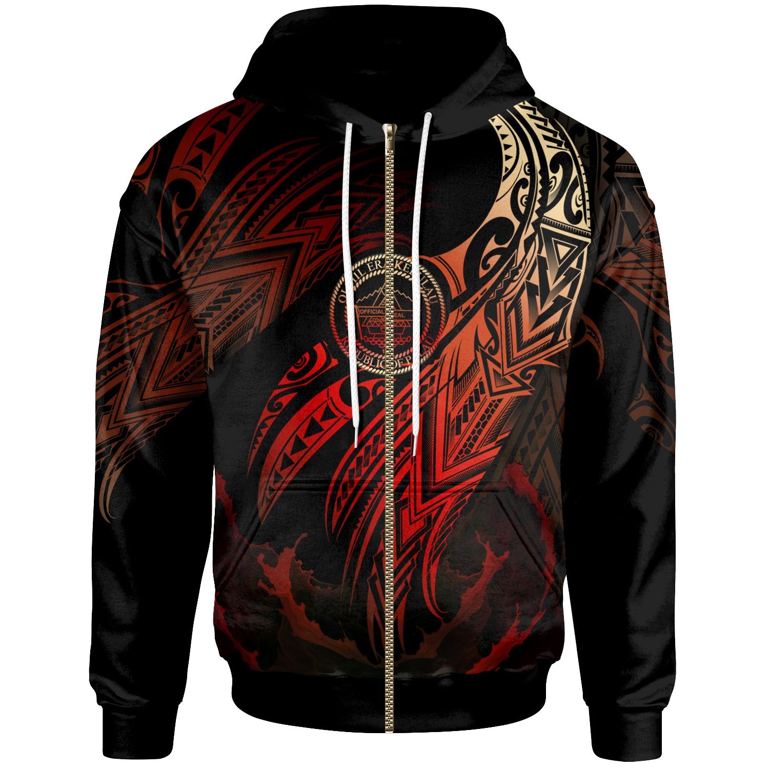 Palau Polynesian Zip Hoodie Legend Red Version Unisex Black - Polynesian Pride