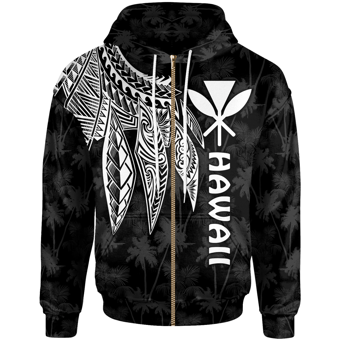 Polynesian Hawaii Kanaka Maoli Zip up Hoodie Polynesian Wings (White) Unisex White - Polynesian Pride
