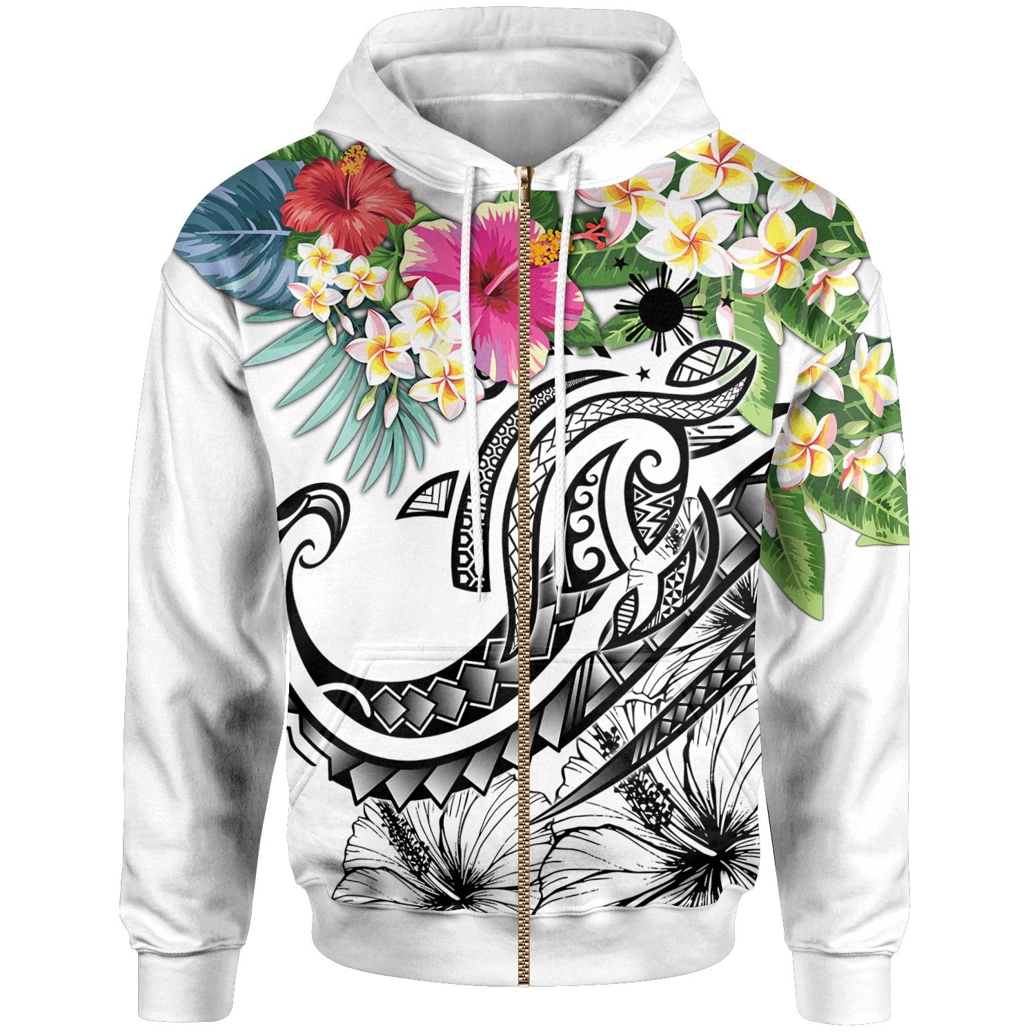 The Philippines Zip up Hoodie Summer Plumeria (White) Unisex White - Polynesian Pride