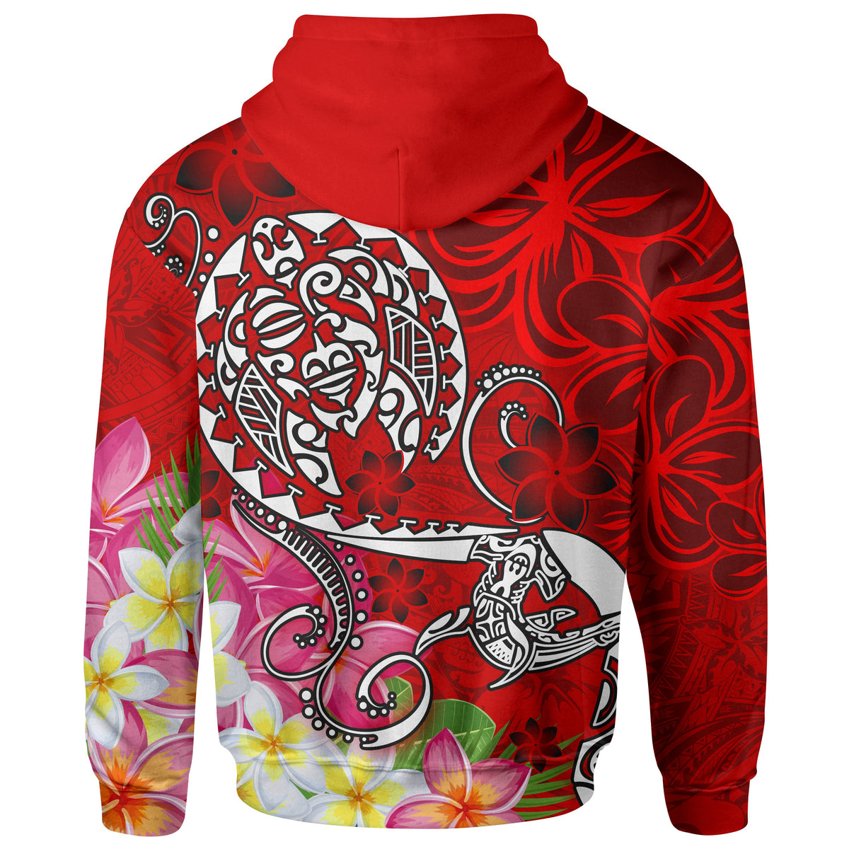 Polynesian Zip up Hoodie Turtle Plumeria Red Color - Polynesian Pride