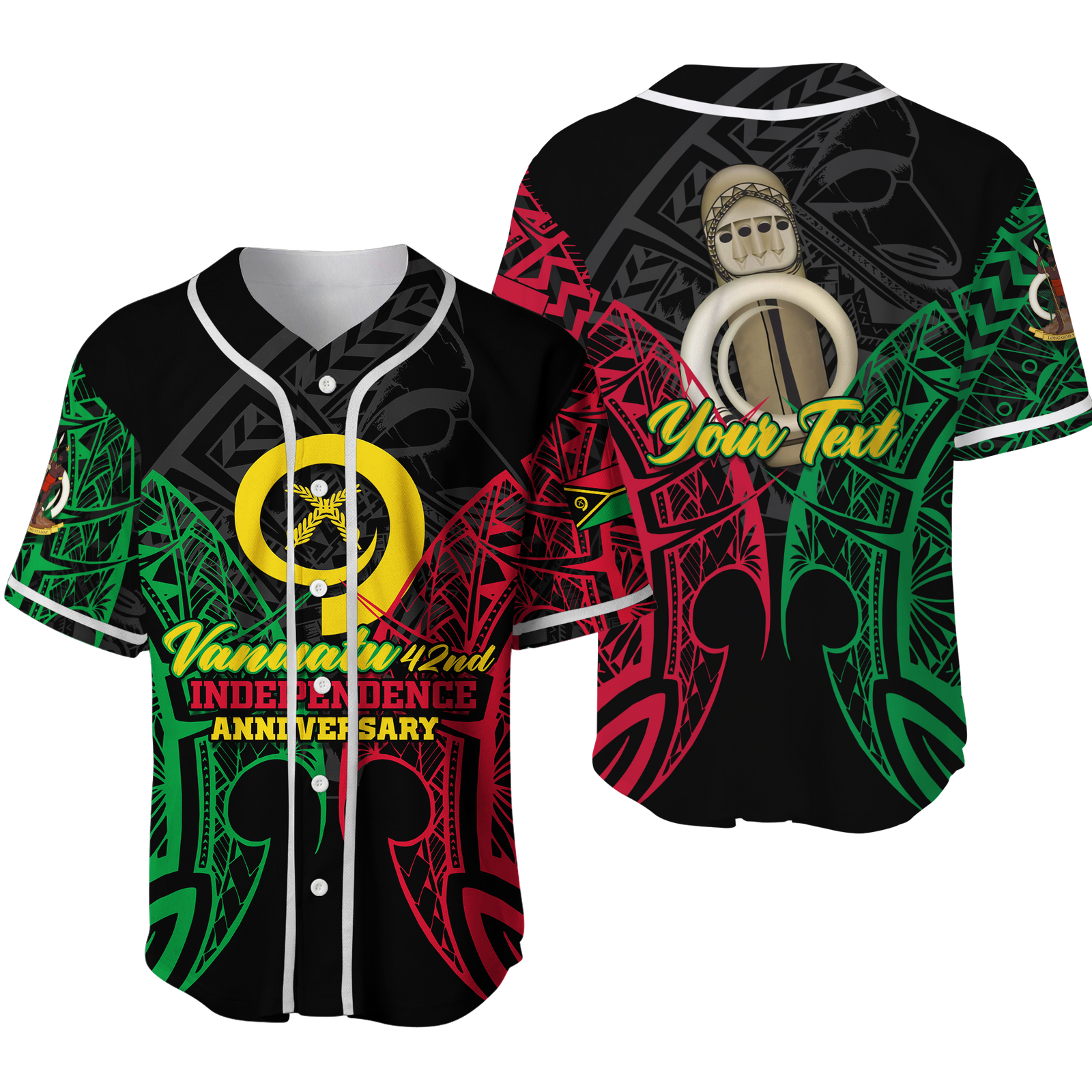 Custom Vanuatu 42nd Independence Anniversary Pride Baseball Jersey - LT12 Unisex Black - Polynesian Pride