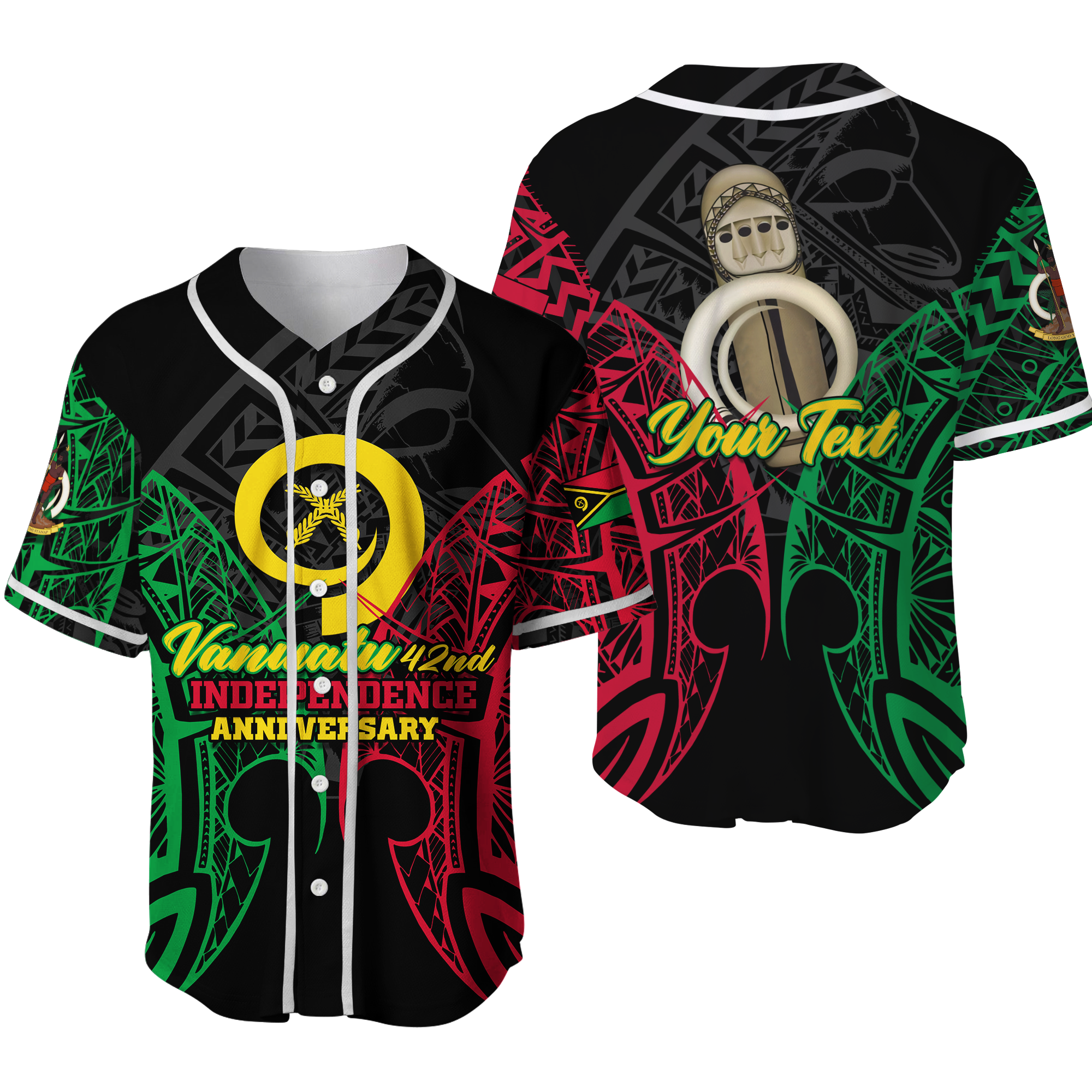 Custom Vanuatu 42nd Independence Anniversary Pride Baseball Jersey - LT12 Unisex Black - Polynesian Pride