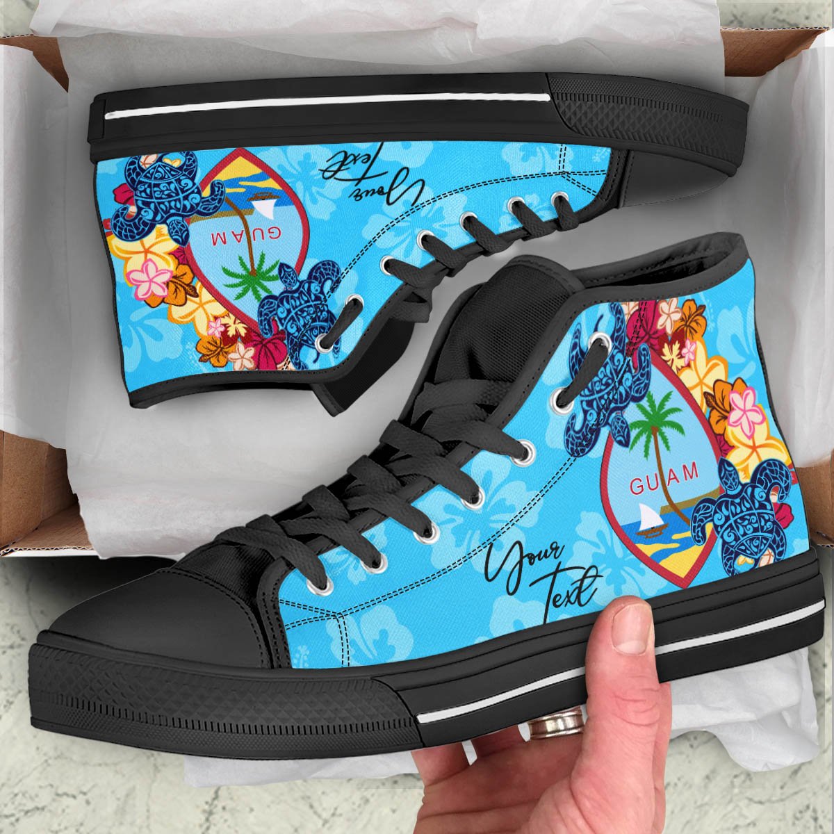 Guam Custom High Top - Tropical Style Unisex Black - Polynesian Pride