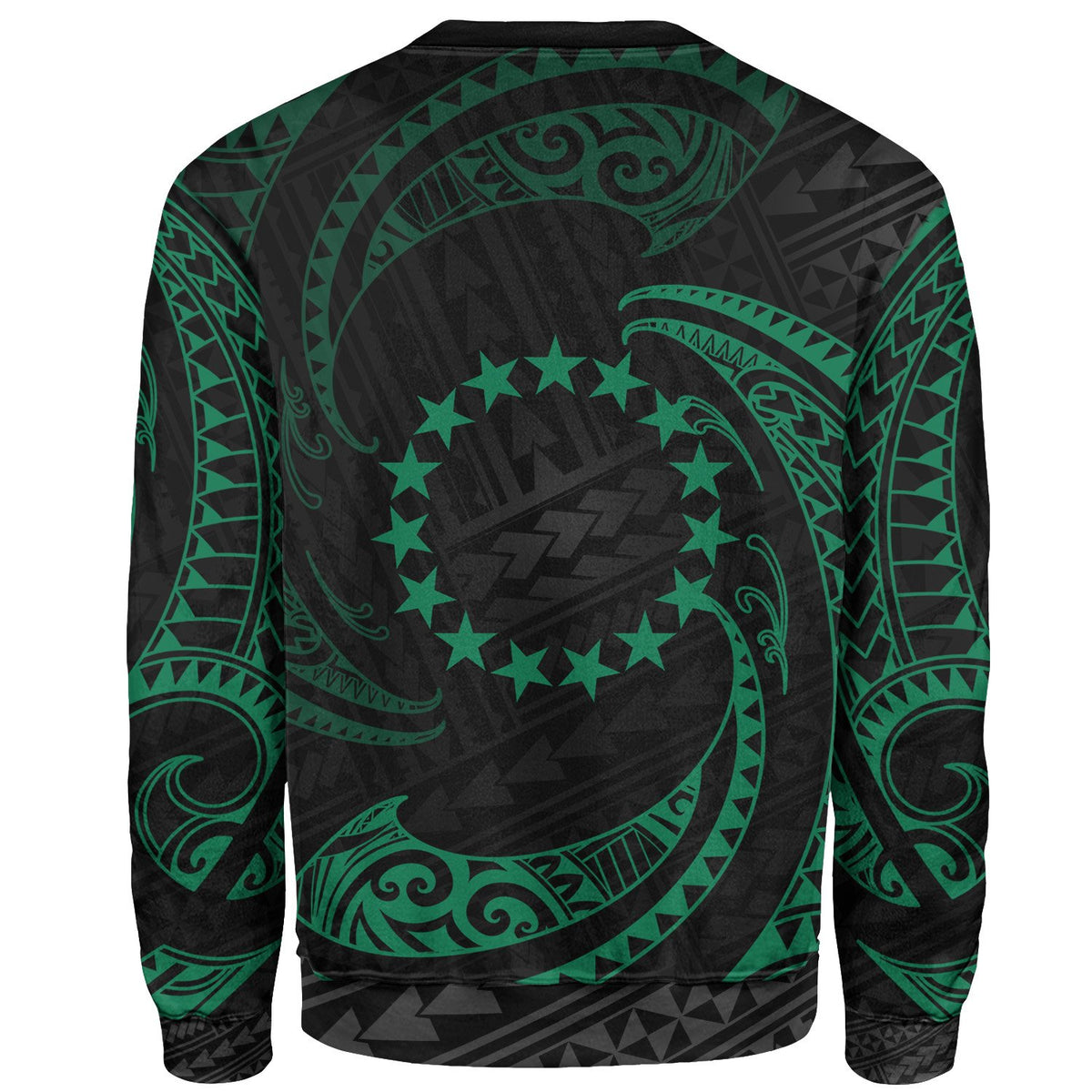 Cook Islands Polynesian Sweater - Green Tribal Wave - Polynesian Pride