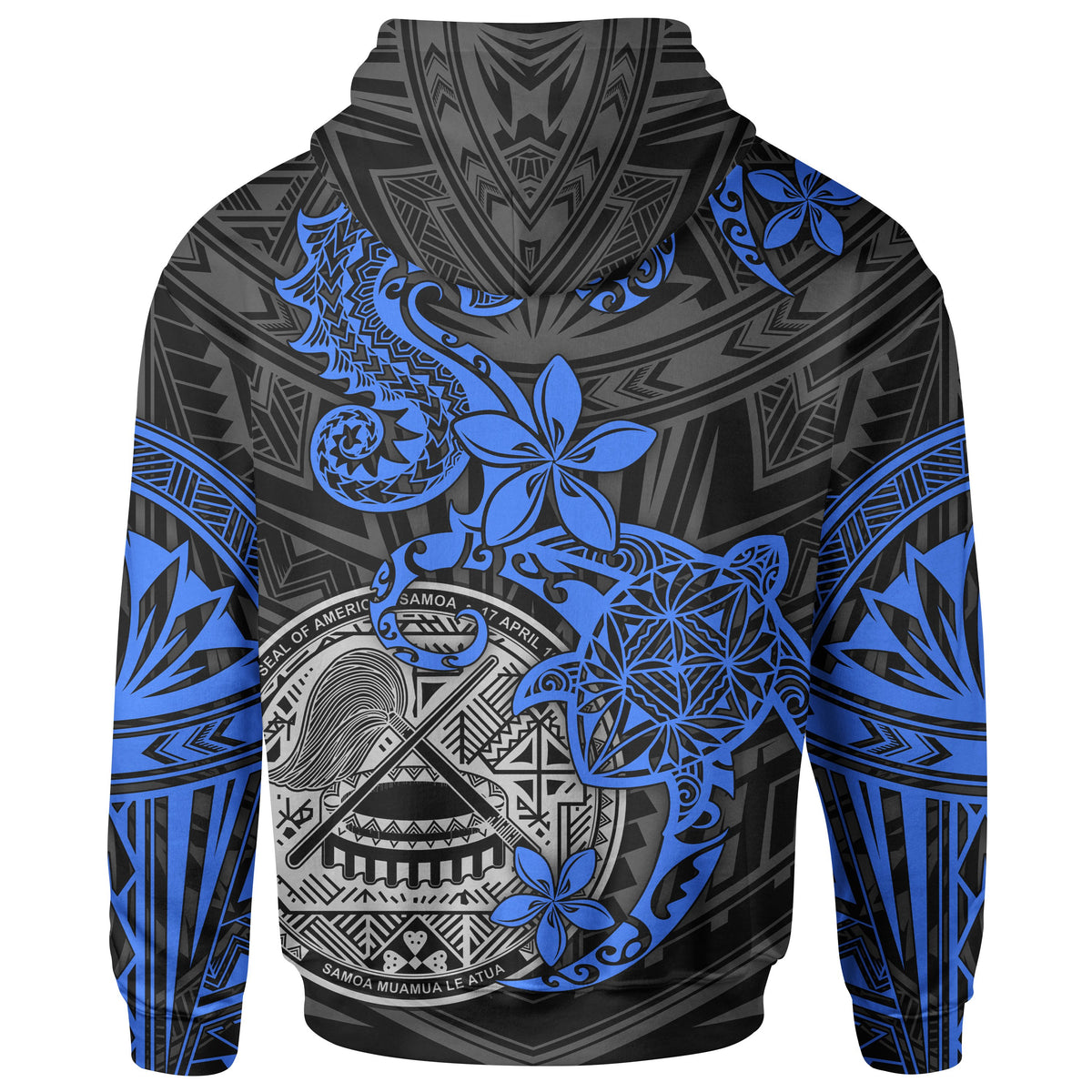 American Samoa Polynesian Hoodie Blue Seahorse Turtle - Polynesian Pride