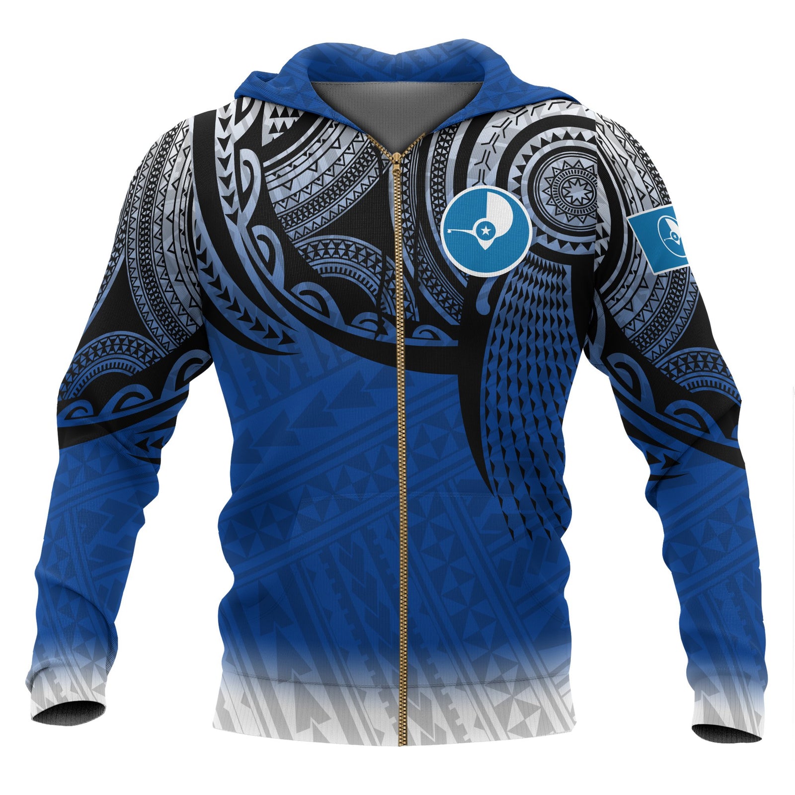 Yap Micronesia Zip up Hoodie Tattoo Pattern Unisex Blue - Polynesian Pride
