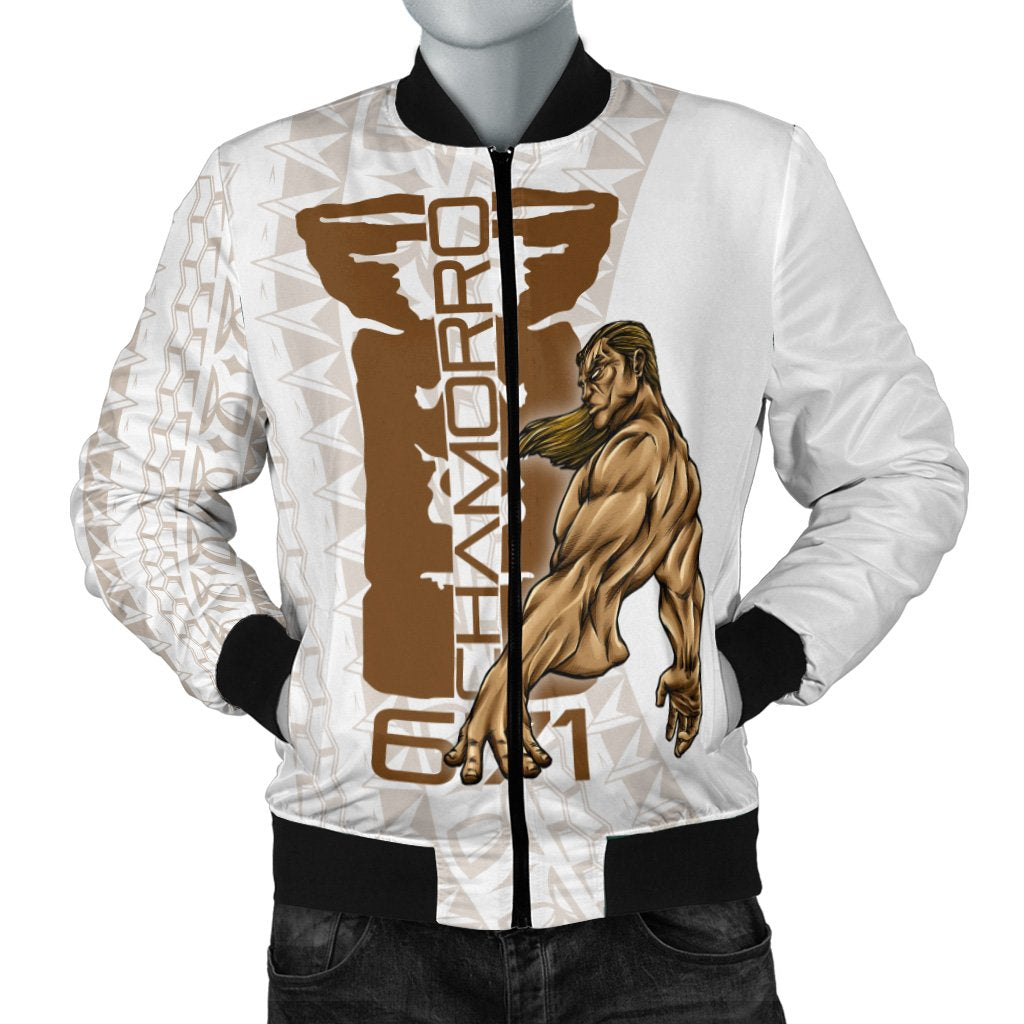 Guam Men's Bomber Jacket - Chamorro With Puntan Brown - Polynesian Pride