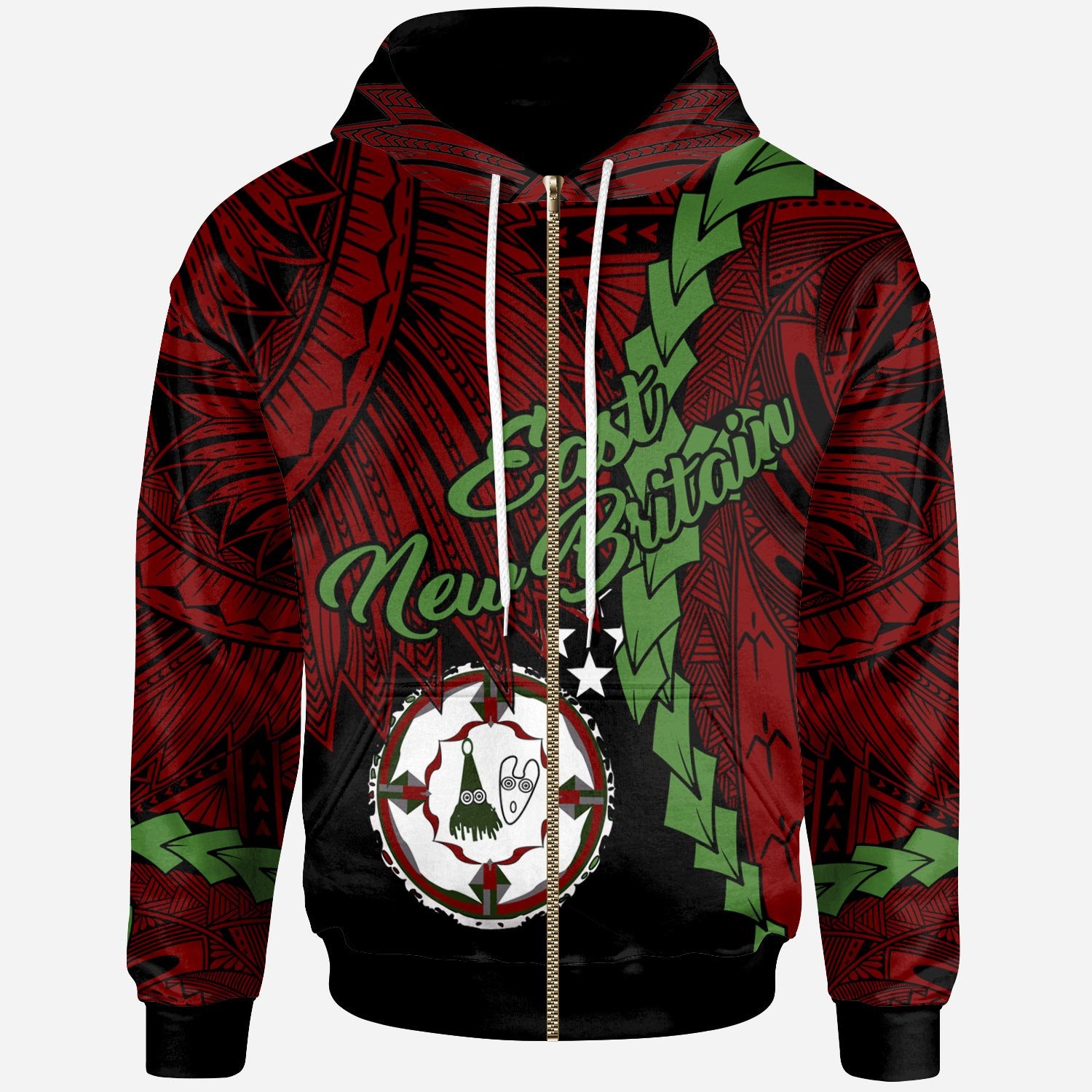 Papua New Guinea East New Britain Province Polynesian Zip Hoodie Tribal Wave Tattoo Unisex Red - Polynesian Pride
