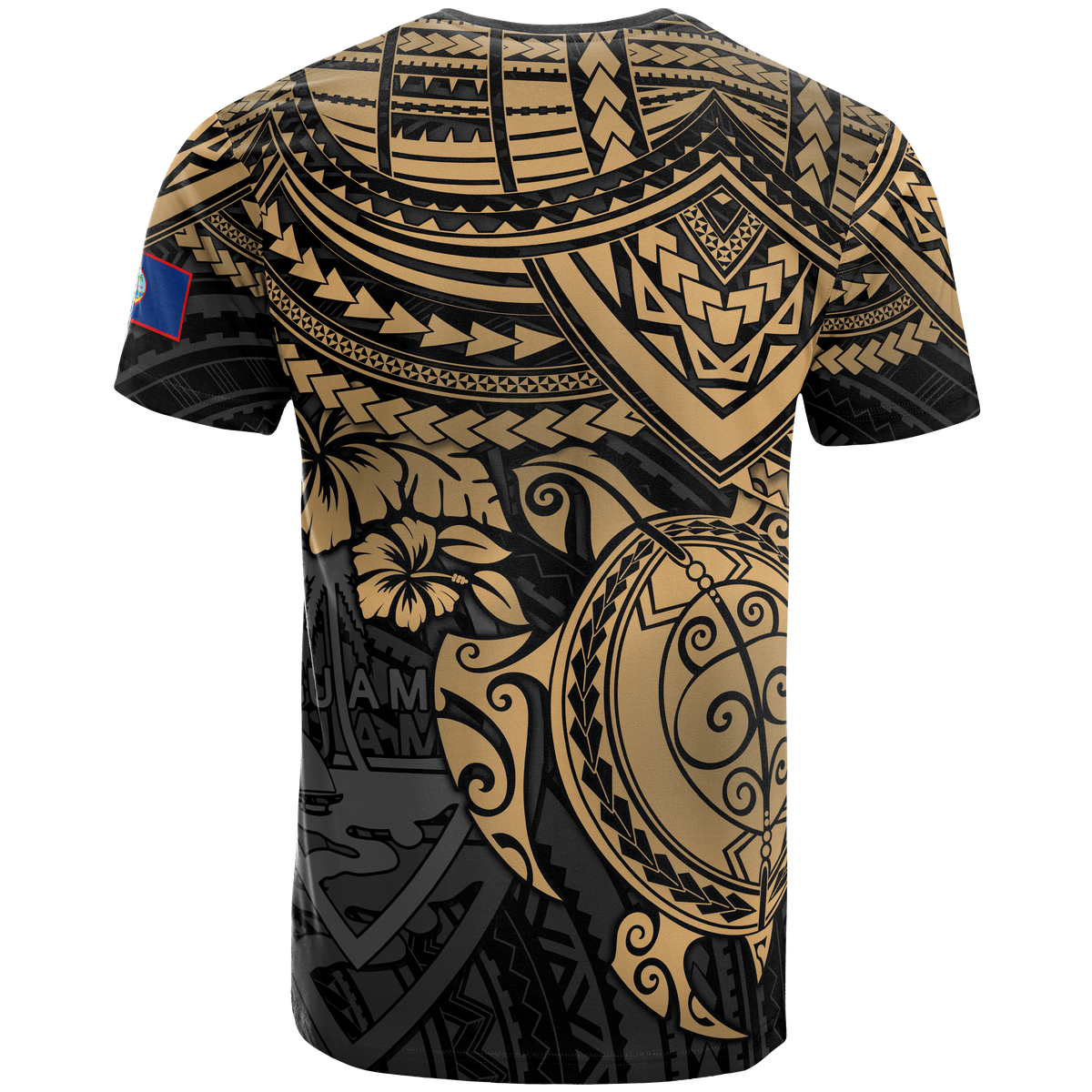 Guam T Shirt Guam Flag Polynesian Golden Turtle Hibiscus - Polynesian Pride