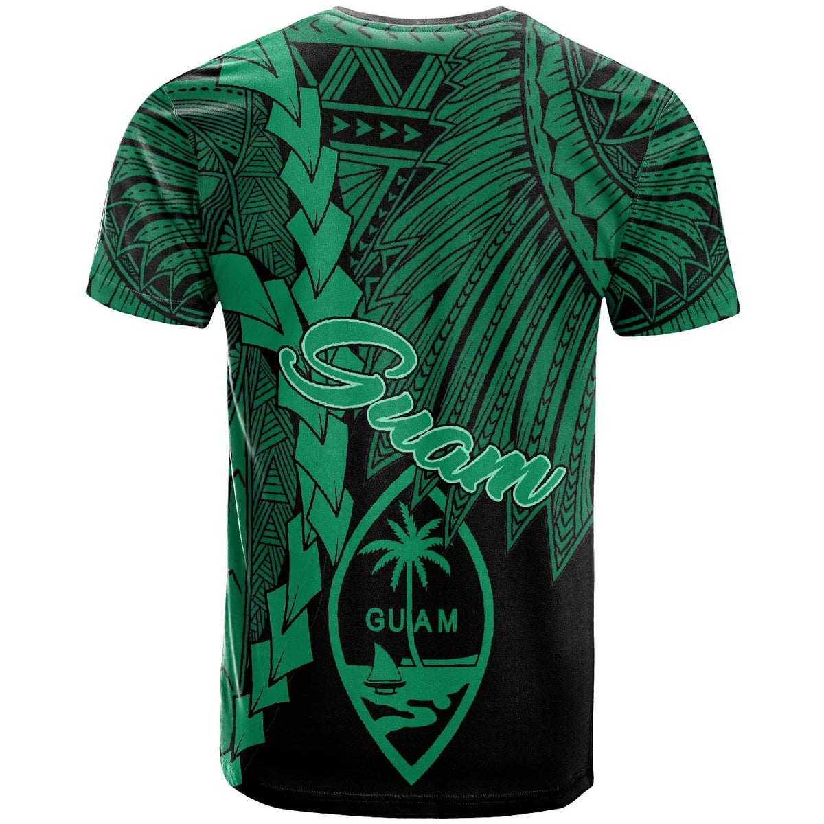 Guam Polynesian T Shirt Tribal Wave Tattoo Green - Polynesian Pride