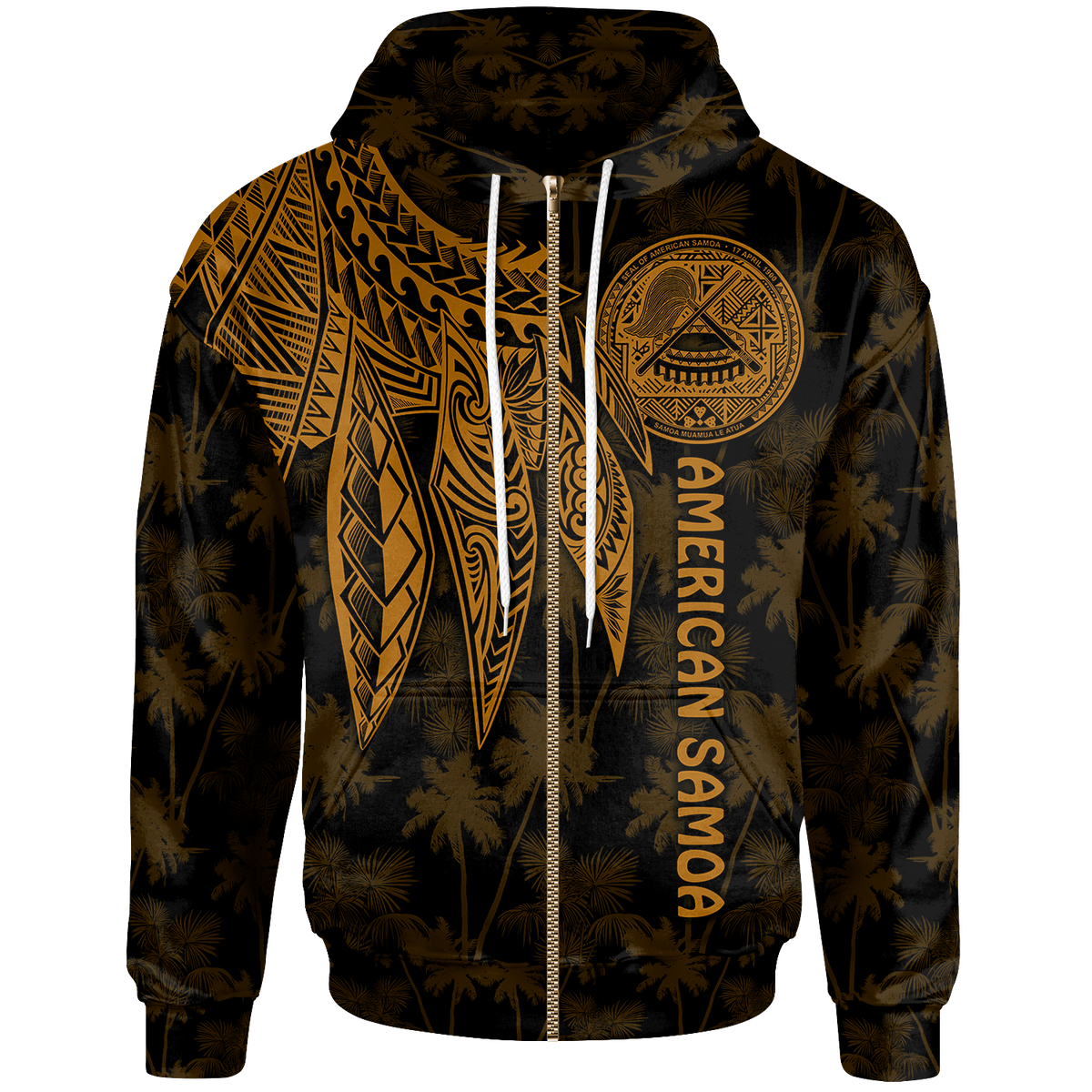 American Samoa Zip up Hoodie Polynesian Wings (Golden) Unisex Golden - Polynesian Pride