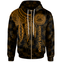 American Samoa Zip up Hoodie Polynesian Wings (Golden) Unisex Golden - Polynesian Pride