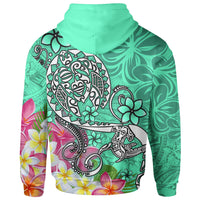 Polynesian Zip up Hoodie Turtle Plumeria Turquoise Color - Polynesian Pride
