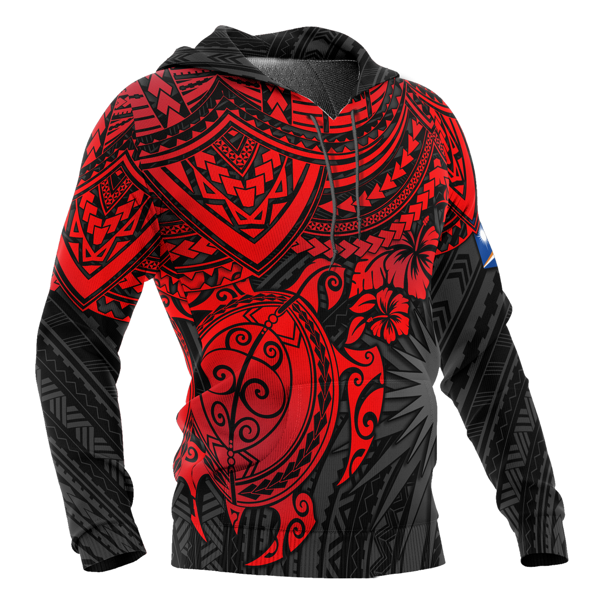 Marshall Islands Polynesian Hoodie Red Turtle - Polynesian Pride