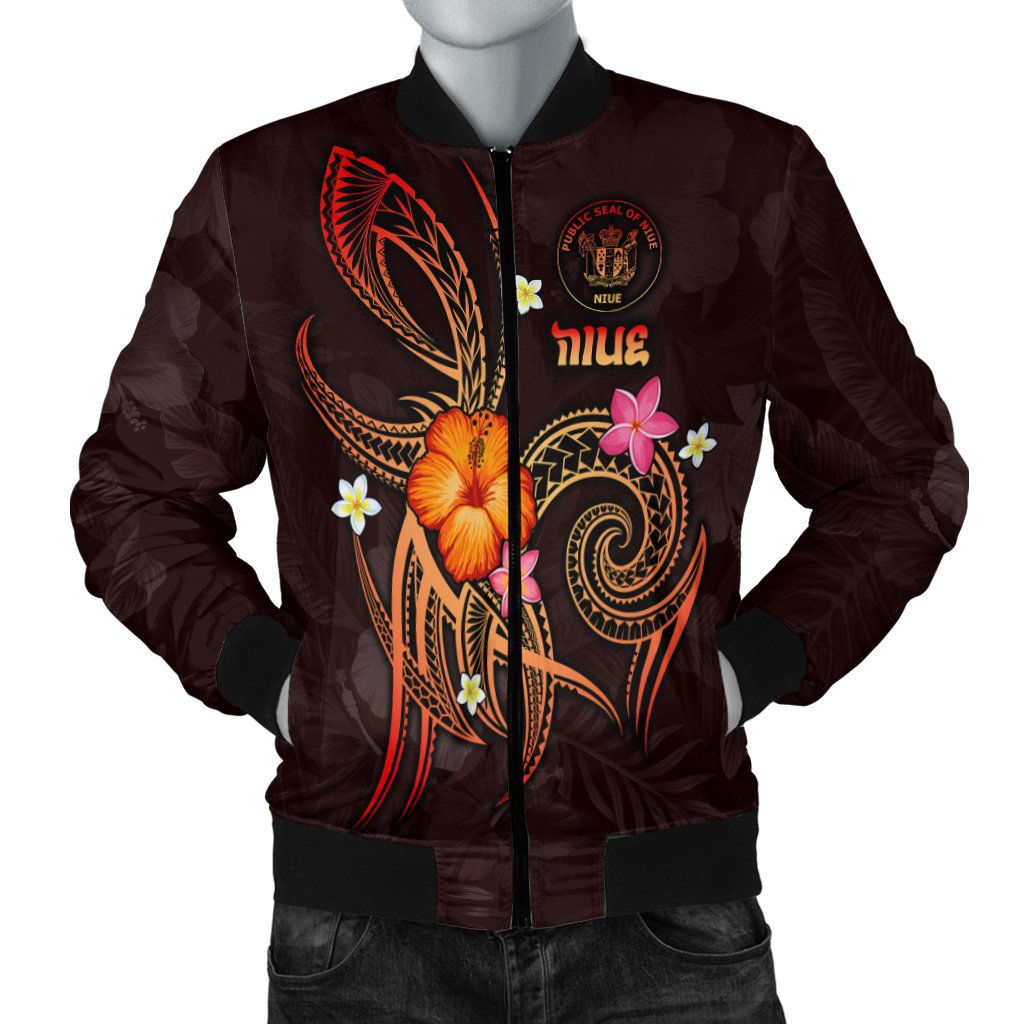 Niue Polynesian Men's Bomber Jacket - Legend of Niue (Red) Red - Polynesian Pride
