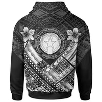Northern Mariana Islands Zip up Hoodie CNMI Seal Camisole Hibiscus Style (White) - Polynesian Pride