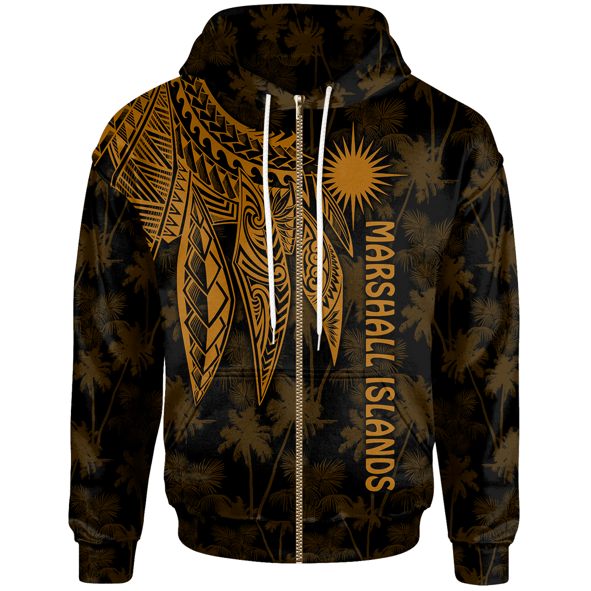 Marshall Islands Zip up Hoodie Polynesian Wings (Golden) Unisex Golden - Polynesian Pride