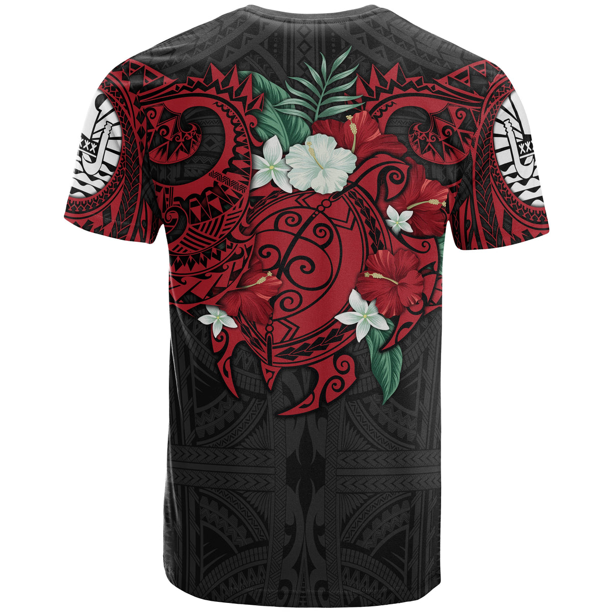 Tahiti Polynesian T Shirt Hibiscus and Sea Turtle (Red) - Polynesian Pride
