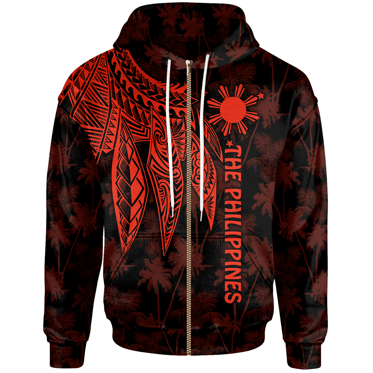 The Philippines Zip up Hoodie Polynesian Wings (Red) Unisex Red - Polynesian Pride
