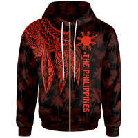 The Philippines Zip up Hoodie Polynesian Wings (Red) Unisex Red - Polynesian Pride