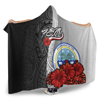 Federated States Of Micronesia Polynesian Hooded Blanket - Coat Of Arm With Hibiscus White - Polynesian Pride