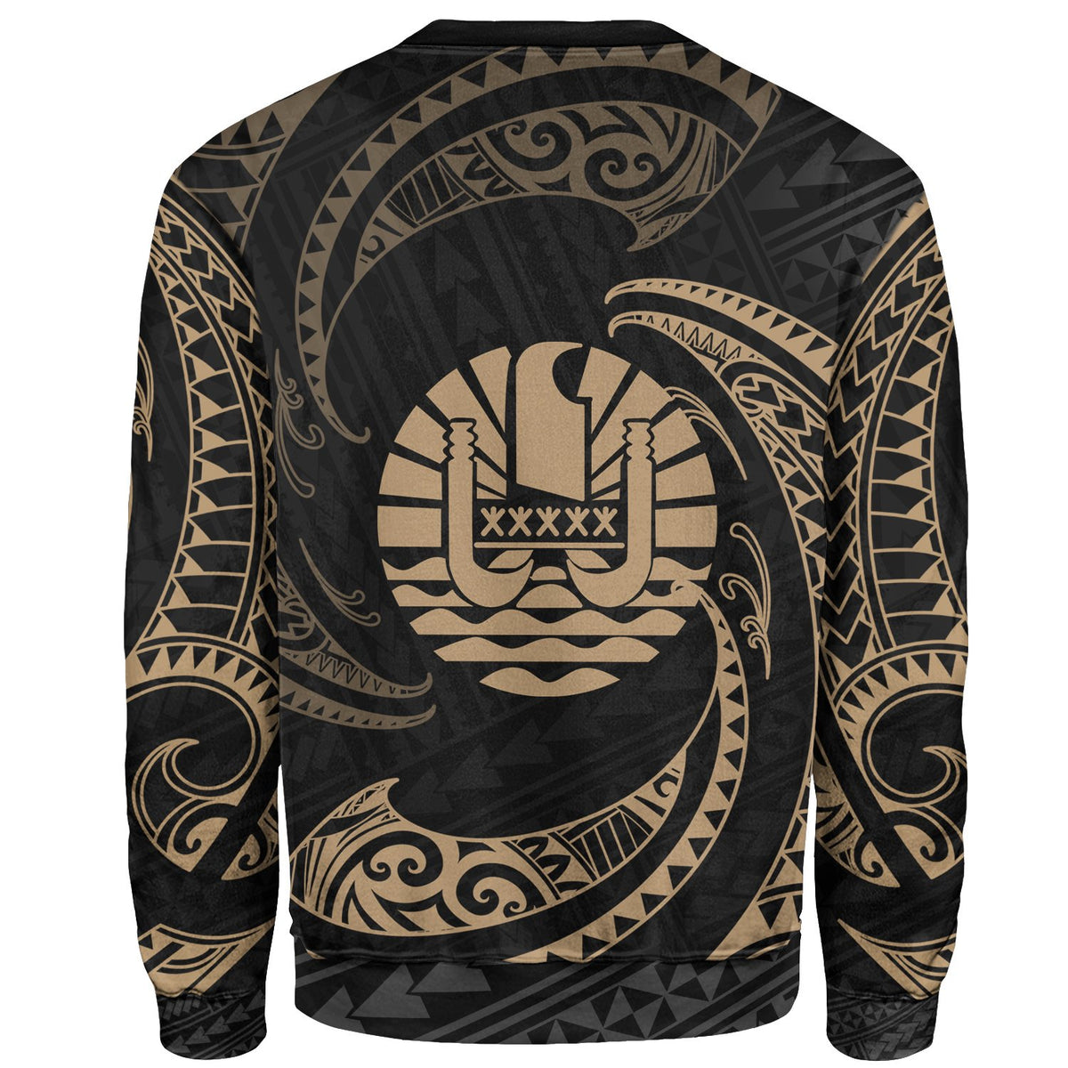 Tahiti Polynesian Custom Personalised Sweater - Gold Tribal Wave - Polynesian Pride