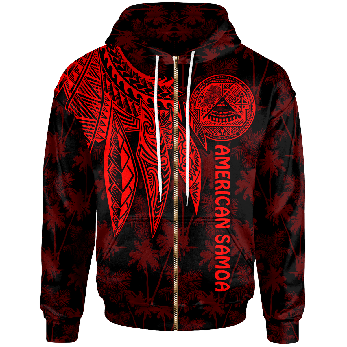 American Samoa Zip up Hoodie Polynesian Wings (Red) Unisex Red - Polynesian Pride