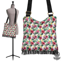 Hawaii Tropical Palm Leaf White Crossbody Boho Handbag Crossbody Boho Handbag One Size Pink - Polynesian Pride