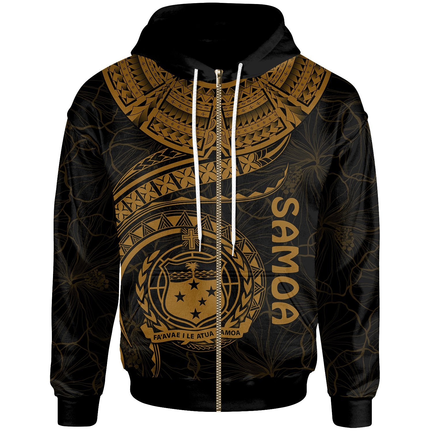 Polynesian Samoa Zip up Hoodie Samoan Waves (Golden) Unisex Golden - Polynesian Pride