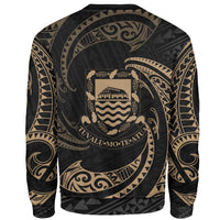 Tuvalu Polynesian Custom Personalised Sweater - Gold Tribal Wave - Polynesian Pride