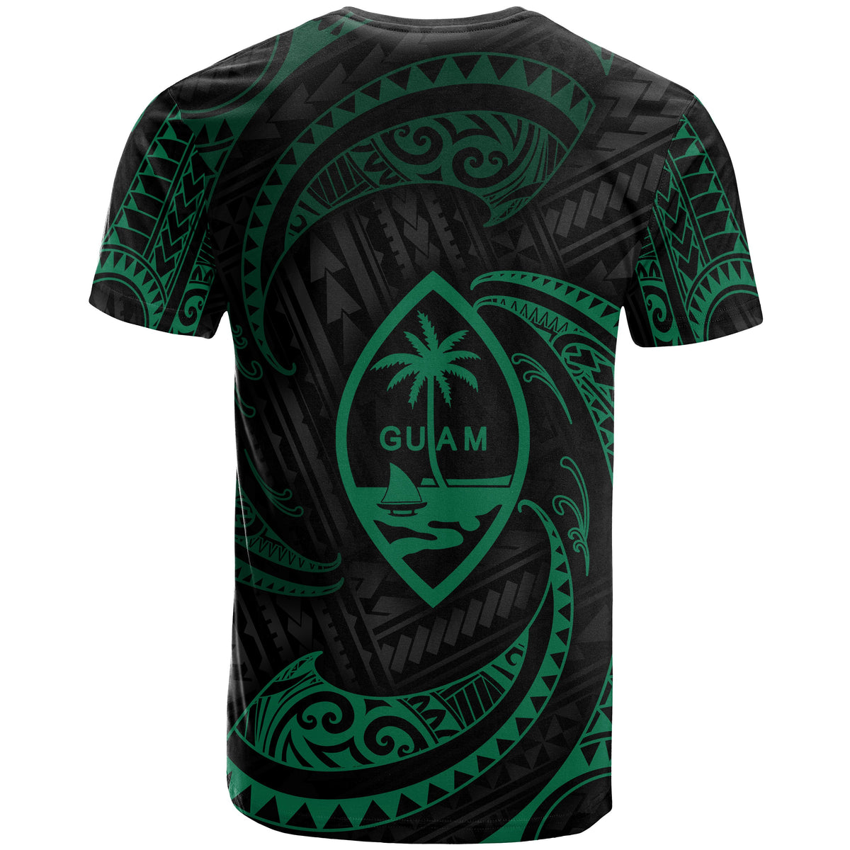 Guam Polynesian Custom T Shirt Green Tribal Wave - Polynesian Pride