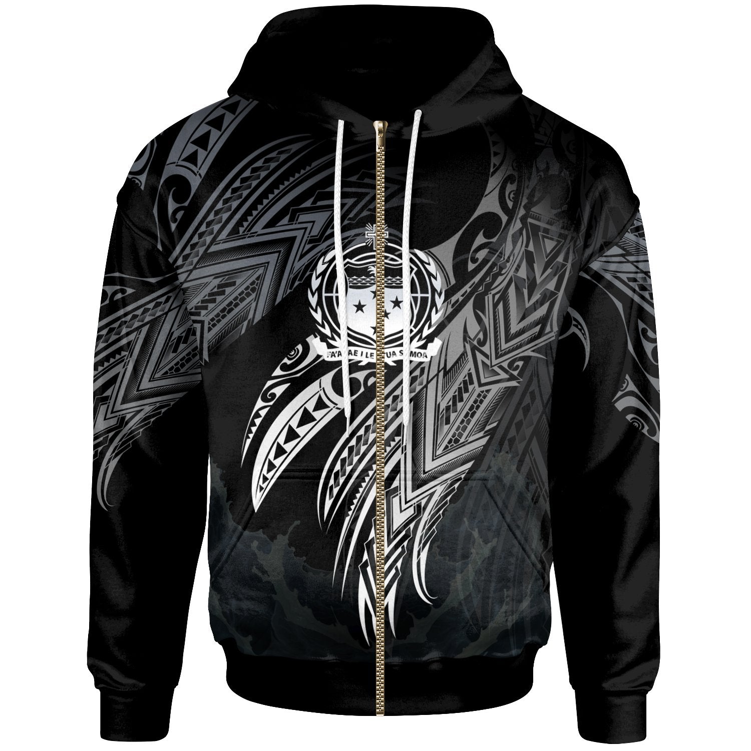 Samoa Polynesian Zip Hoodie Legend White Version Unisex Black - Polynesian Pride