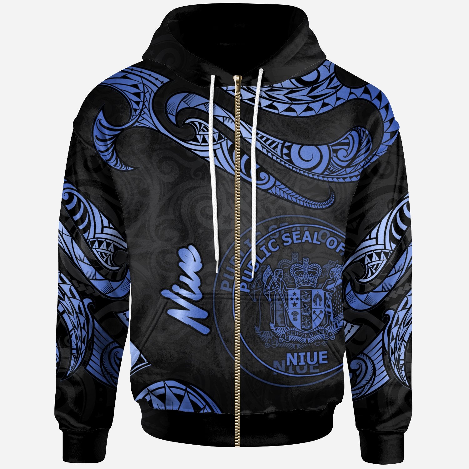 Niue Polynesian Zip Hoodie Polynesian Tattoo Blue Version Unisex Blue - Polynesian Pride