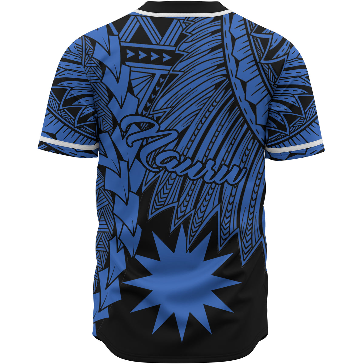 Nauru Polynesian Baseball Shirt - Tribal Wave Tattoo Blue - Polynesian Pride