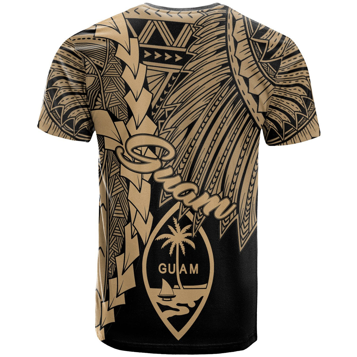 Guam Polynesian Custom T Shirt Tribal Wave Tattoo Gold - Polynesian Pride