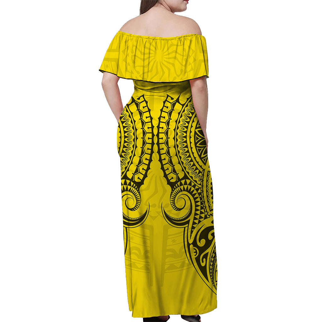 Cook Islands Aitutaki Off Shoulder Long Dress - Tribal Pattern - LT12 - Polynesian Pride