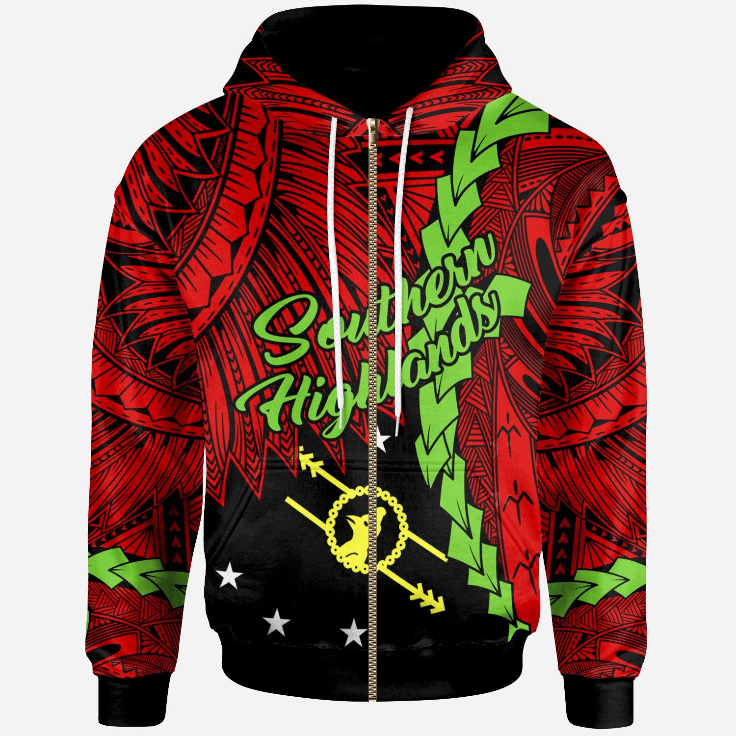 Papua New Guinea Southern Highlands Province Polynesian Zip Hoodie Tribal Wave Tattoo Unisex Red - Polynesian Pride